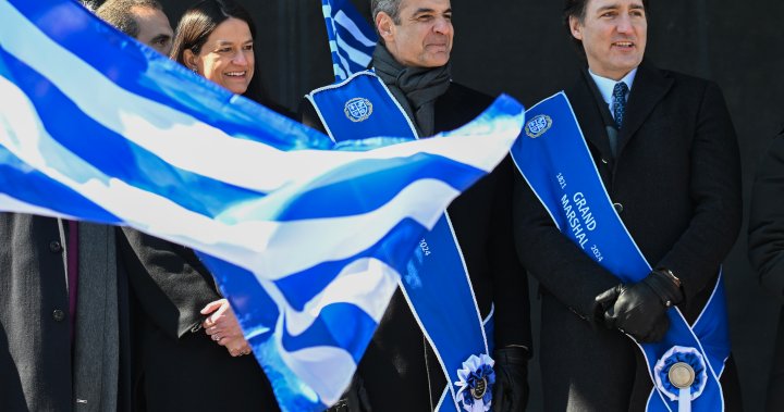 Джъстин Трюдо и гръцкият премиер Мицотакис на парада на независимостта в Монреал
