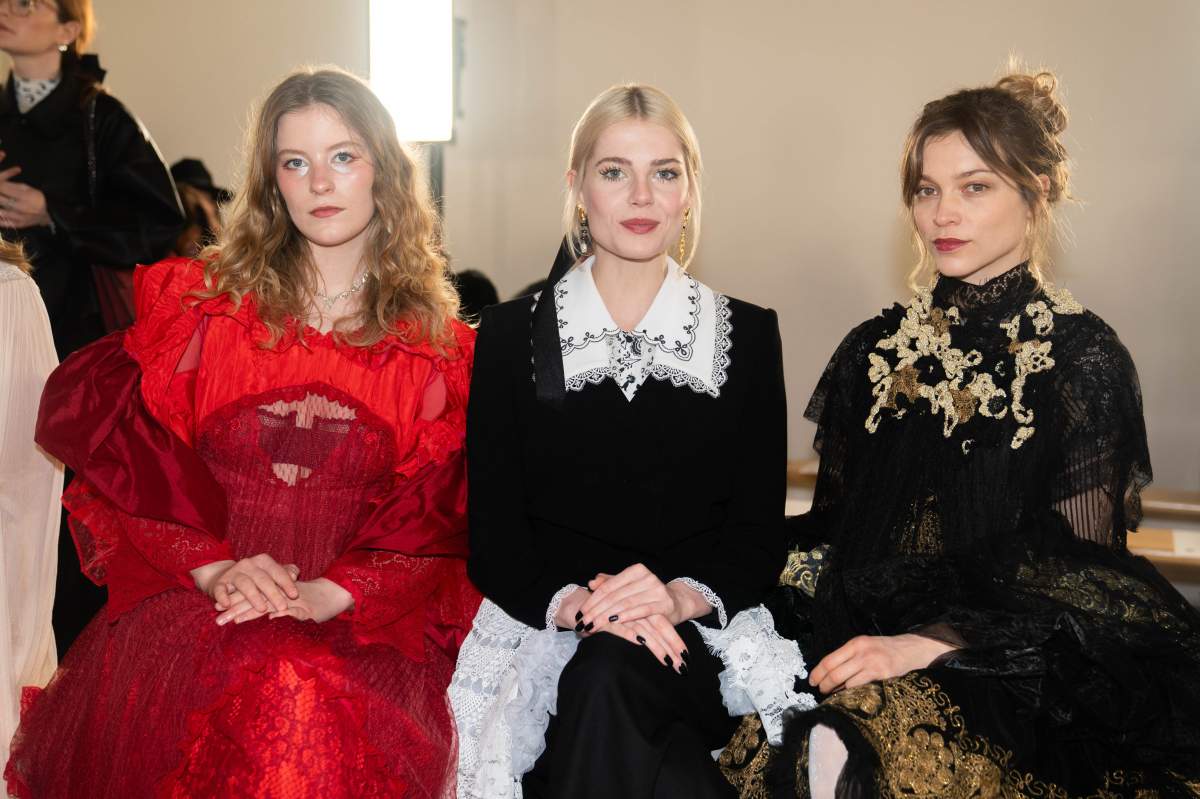 (left to right) Paris Paloma, Lucy Boynton and Olivia Cooke pose before the Bora Aksu show at The Hellenic Centre, London, during London Fashion Week 2024. Picture date: Friday February 16, 2024.