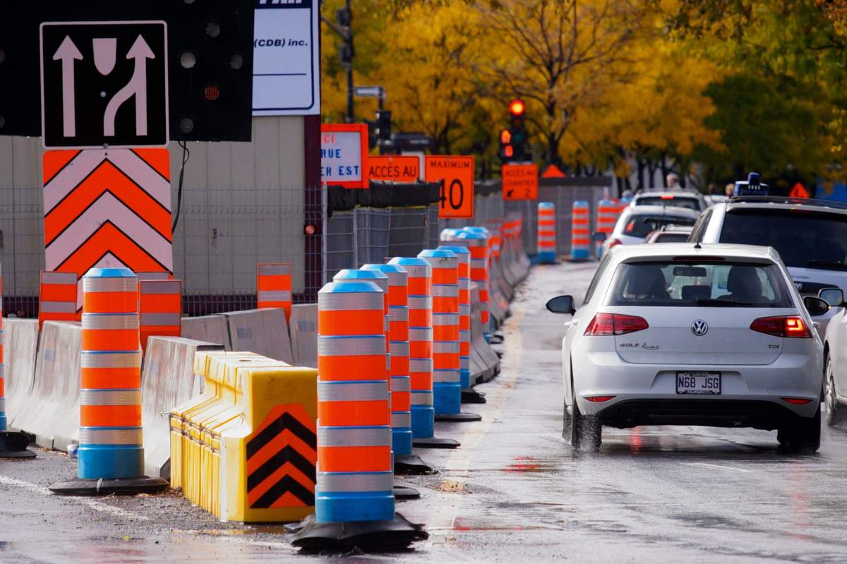 City streets clogged with construction cones and signs, Montreal, Que., Oct. 17, 2015.