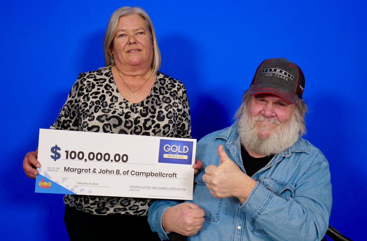 argret Beatty and John Beatty of Campbellcroft are $100,000 richer after winning on Instant Gold Pursuit lottery ticket.