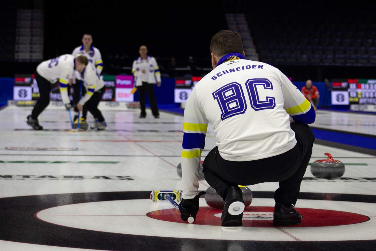 Catlin Schneider calls on his team at the 2024 Montana’s Brier.