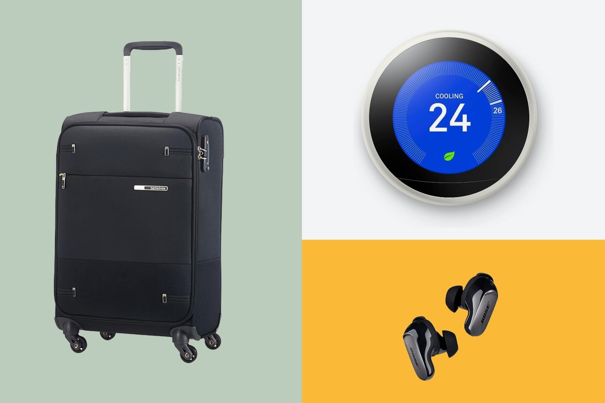 Amazon Big Spring Sale bestseller including a samsonite carry-on, nest learning thermostate and bose noise cancelling earbuds
