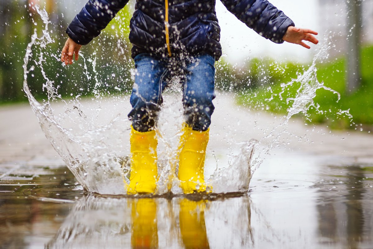 Kid jumping in puddle