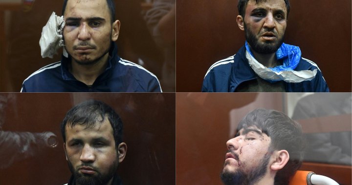 Заподозрените за атентата в Москва изглеждат бити в съда, повдигайки въпроси за изтезания