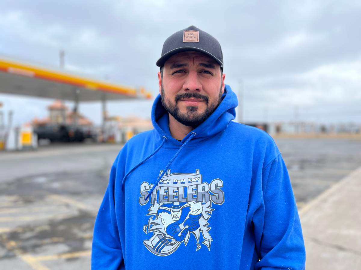 Alwyn Jeddore outside a gas station in Nova Scotia on Friday.