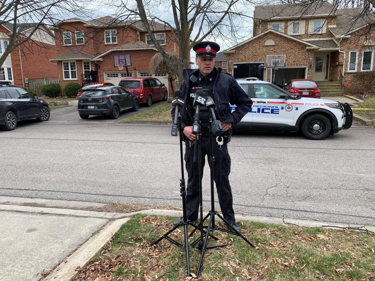 Acting Duty Insp. Rob Williamson speaking to the media on Sunday.