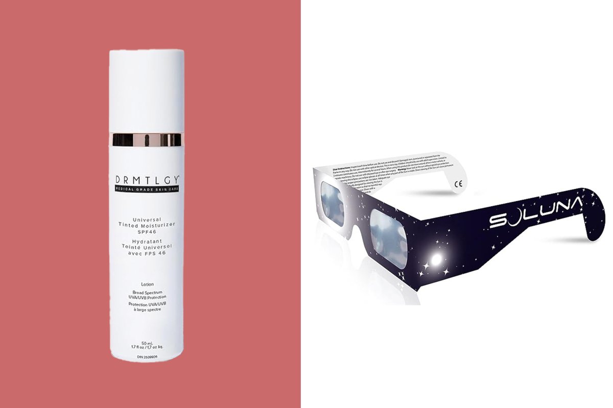 Tinted sunscreen and solar eclipse glasses
