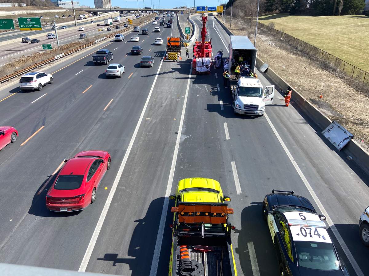 Overview of the scene where a truck lost its load.