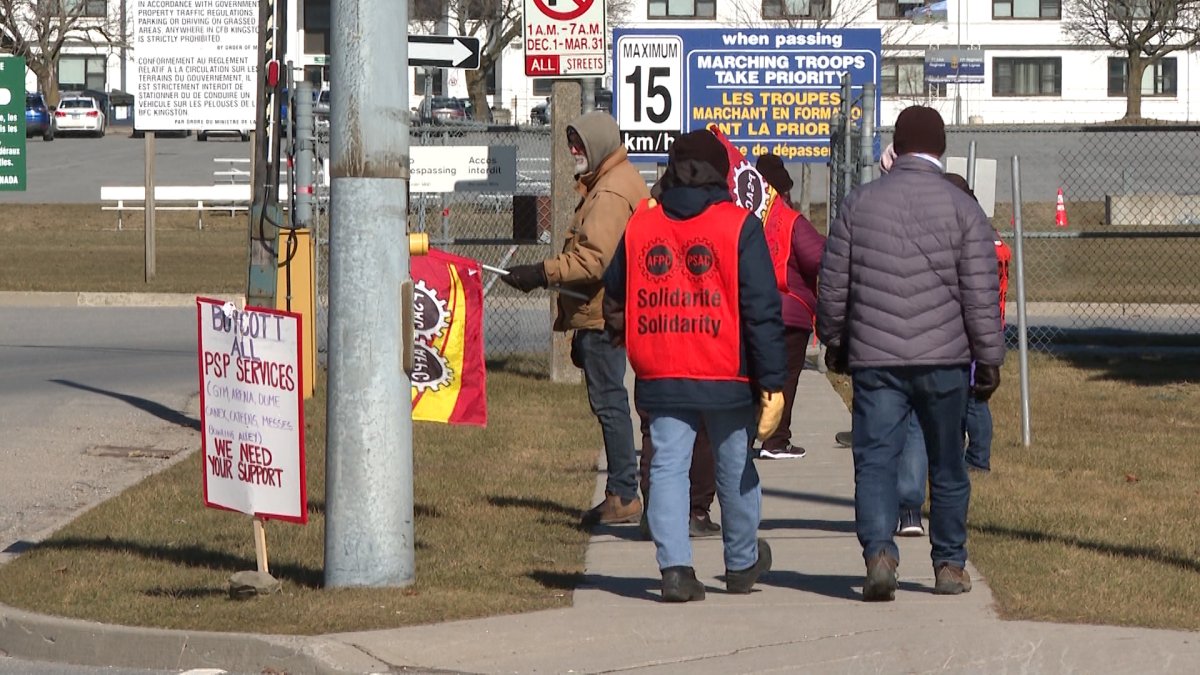 Civilian workers under the local Non-Public Funds union in Kingston walked the picket line outside the local Canadian Forces base on March 7, 2024, marking Day 53 of their job action.