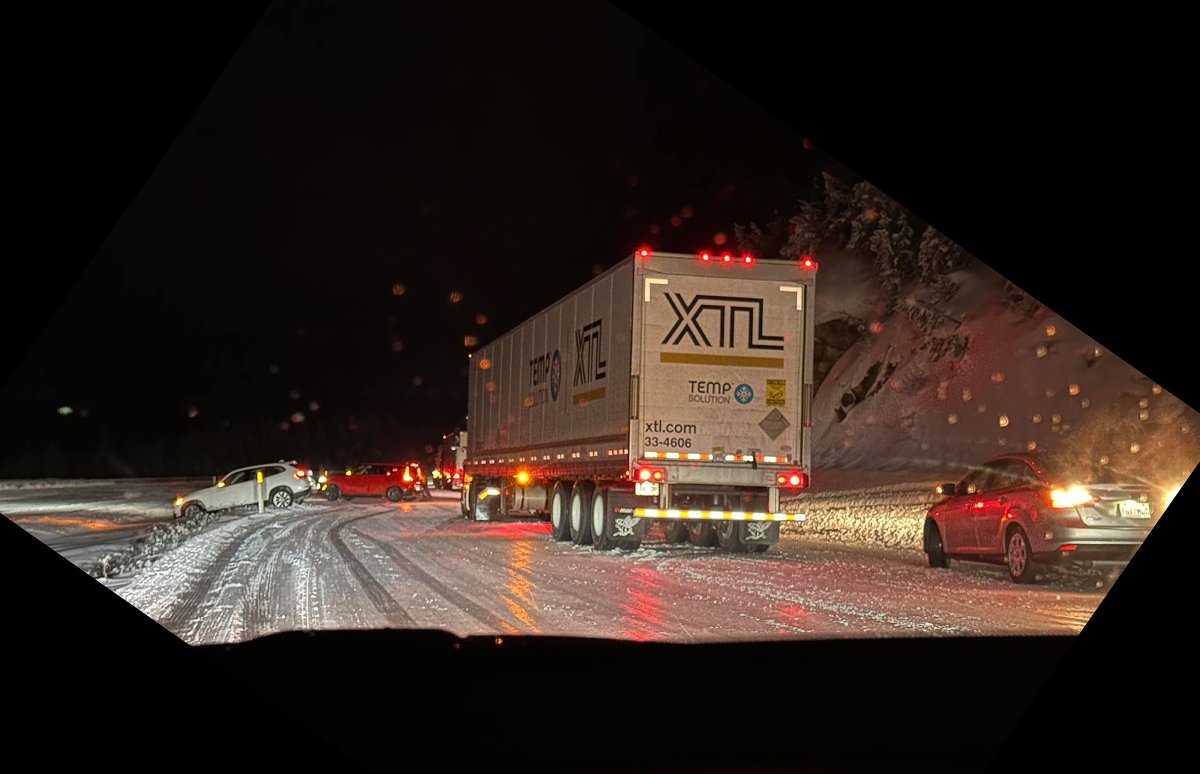 A photo showing icy conditions along the Okanagan Connector on Thursday evening, around 9 p.m.
