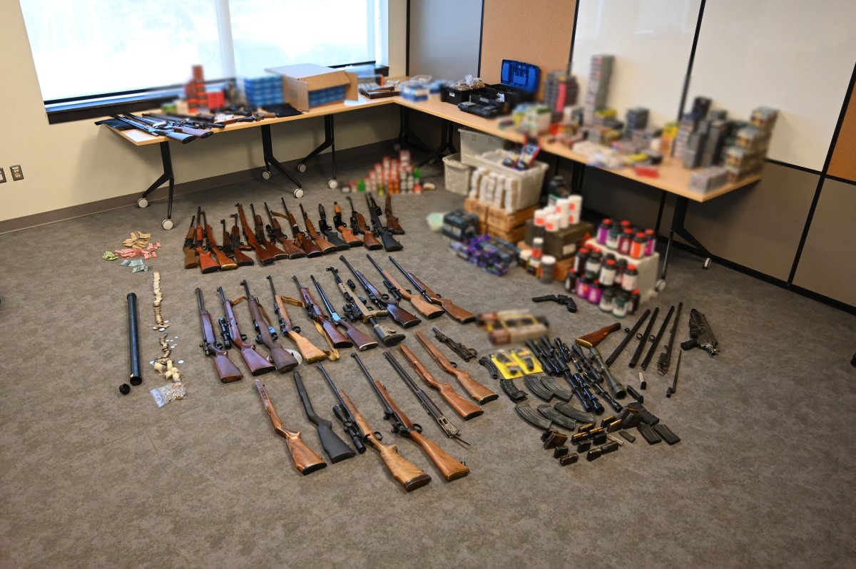 Saskatchewan RCMP seized 40 rifles, two handguns and approximately 20 other firearms in different states of disassemble during a weapons trafficking investigation Wednesday. 