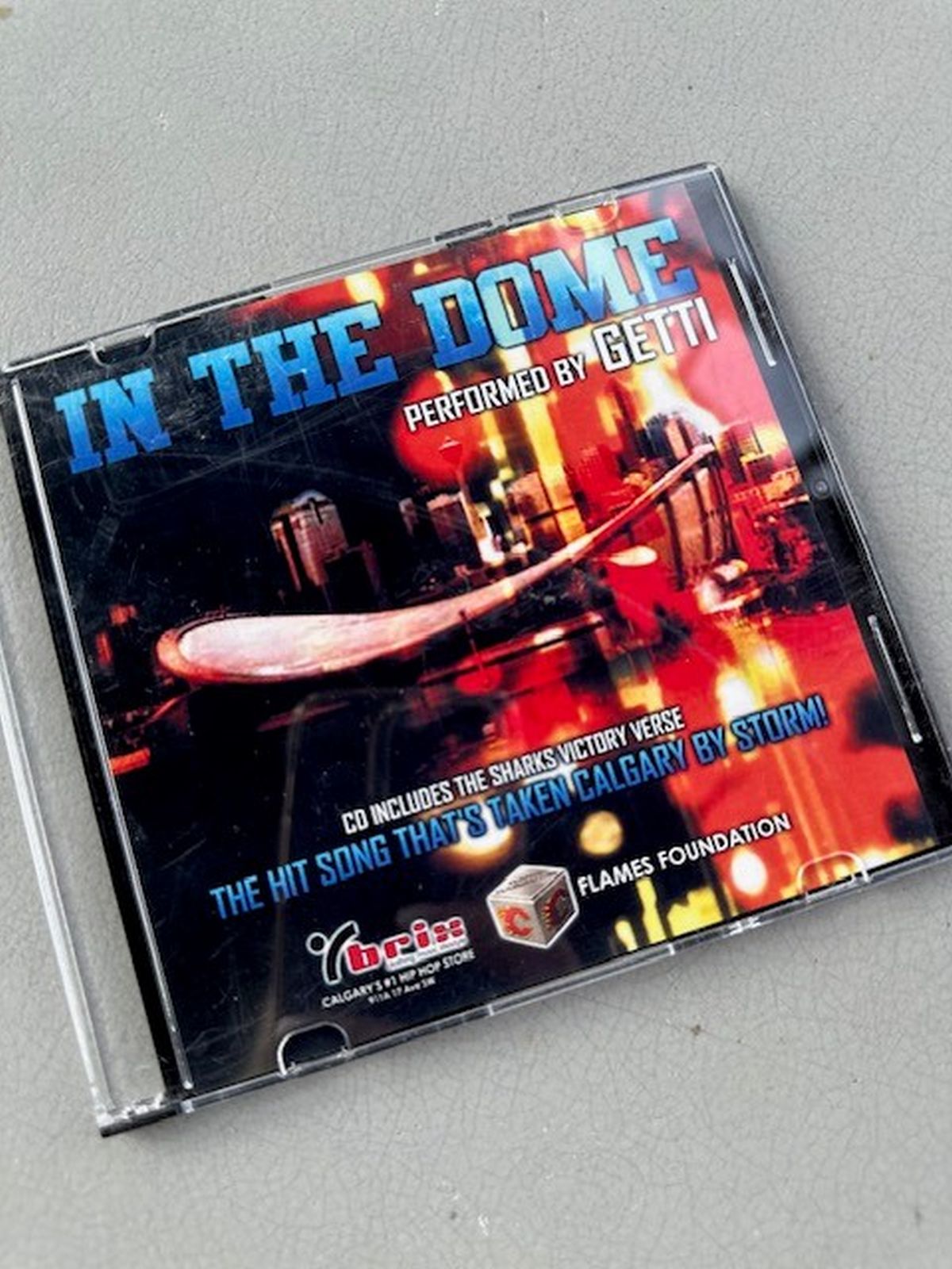A photo of a CD of the song "In 'Da Dome," written during the Flames' 2004 Stanley Cup run.