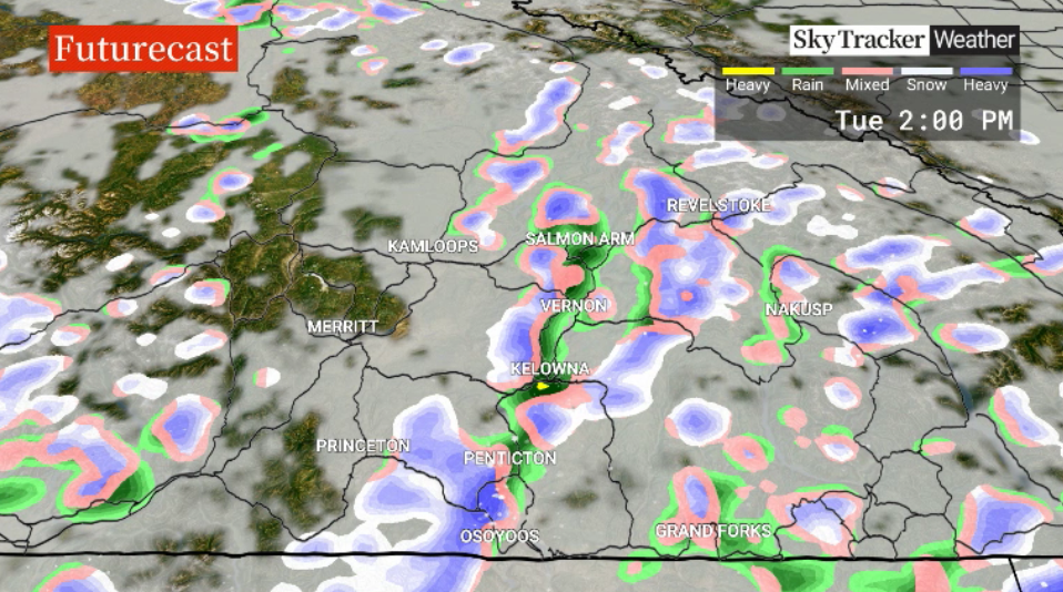 Some showers are expected to slide through the Okanagan during the day on Tuesday.