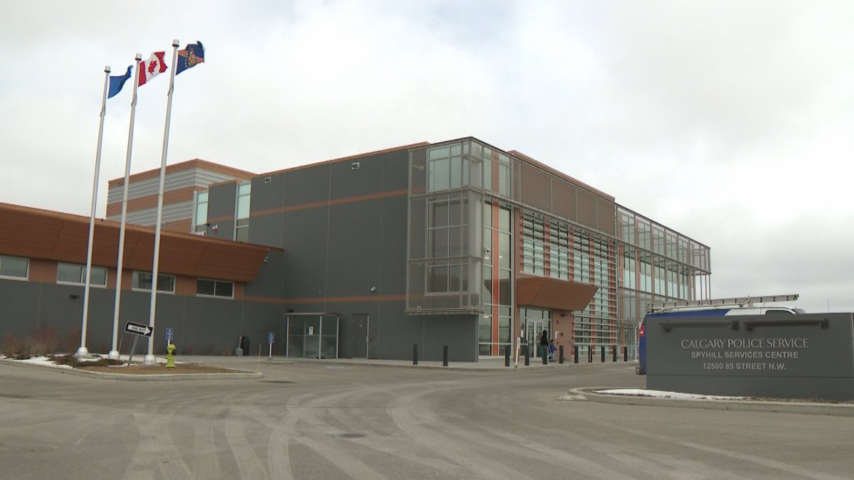 The Calgary Police Service arrest processing centre is pictured on March 28, 2024.