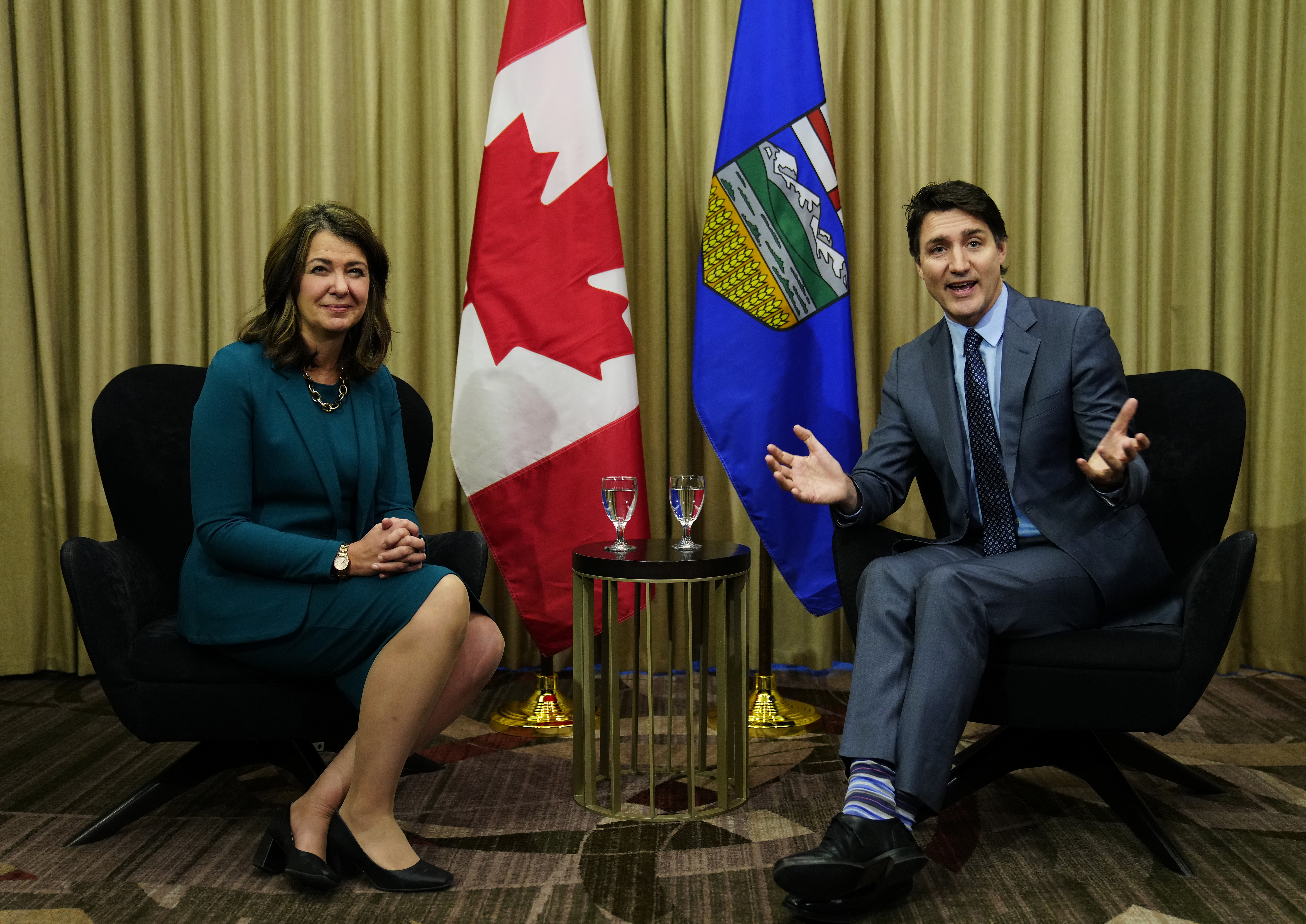 Prime Minister Justin Trudeau meets with Alberta Premier Danielle Smith in Calgary on Wednesday, March 13, 2024.