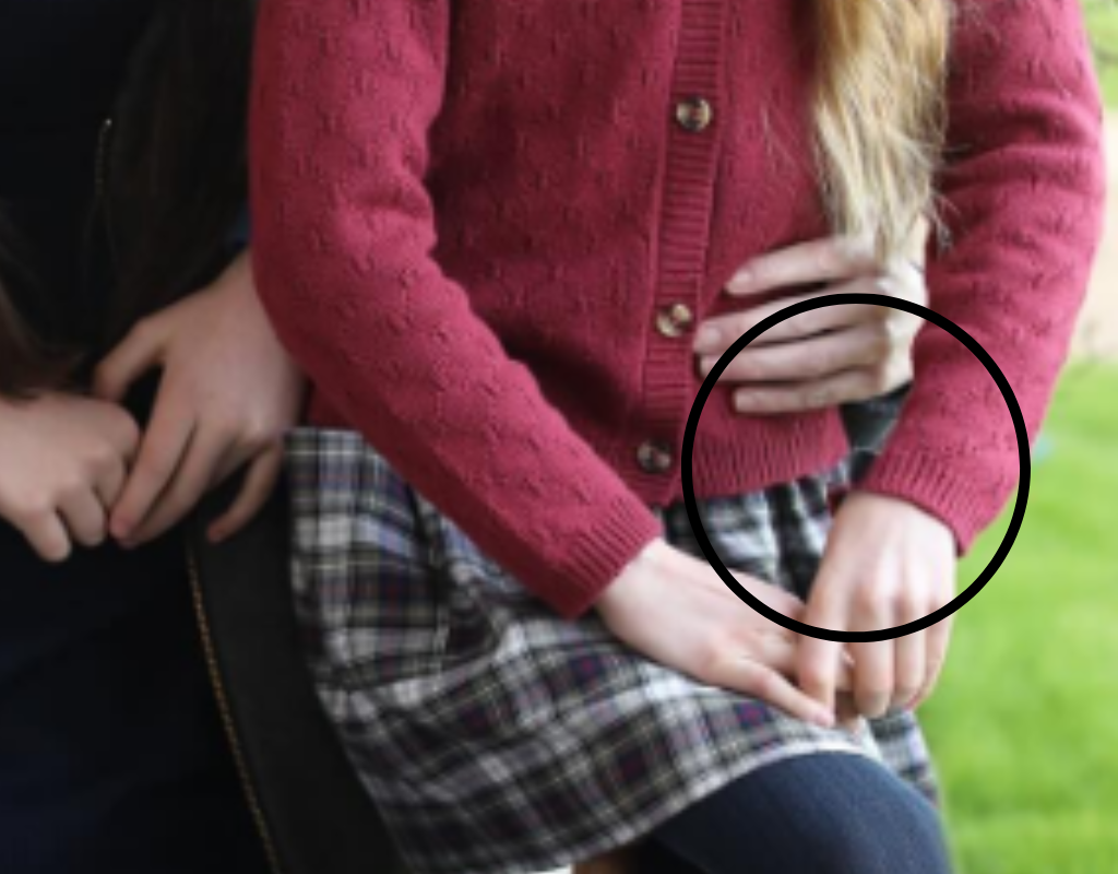 A close up of Charlotte's sweater sleeve.