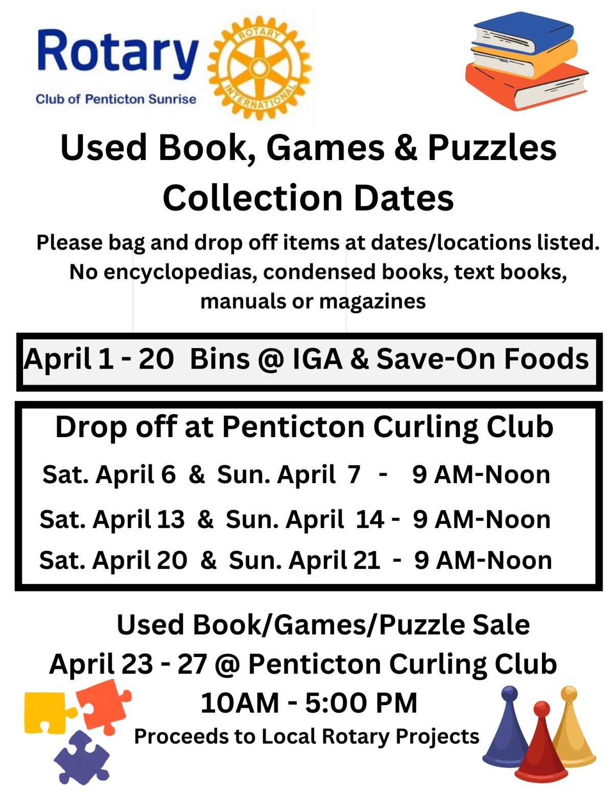 Rotary Club of Penticton Sunrise Used Books, Games and Puzzles Sale - image