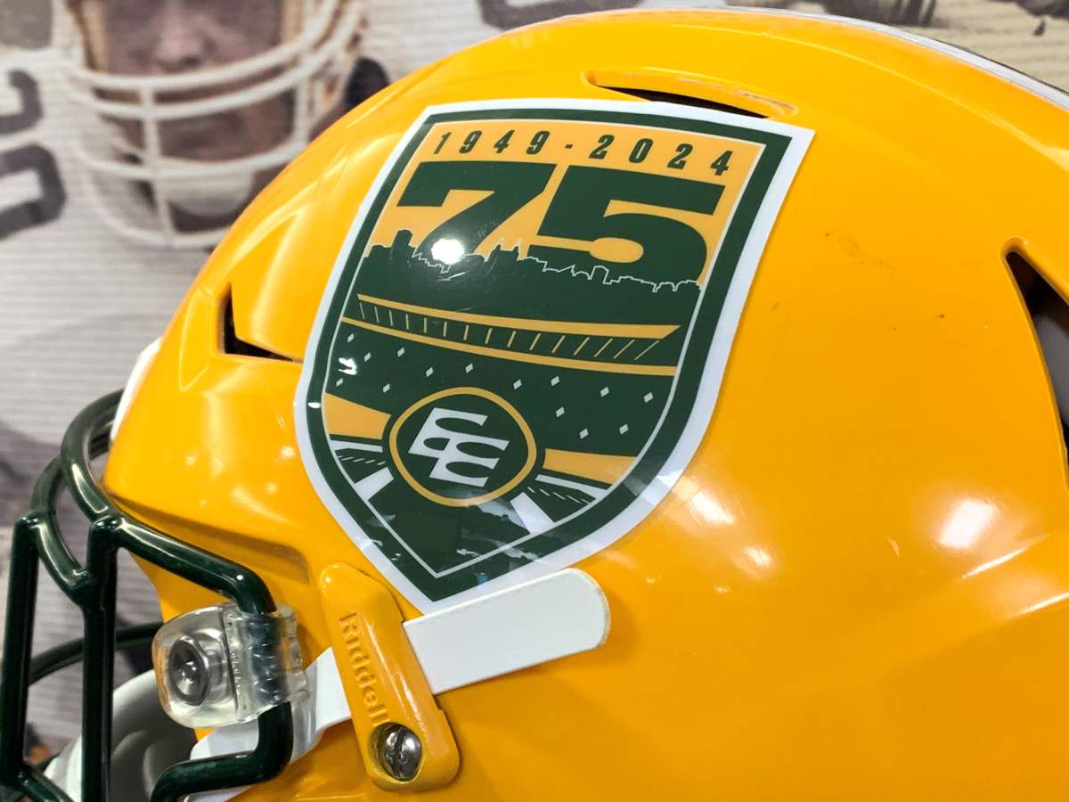 The Edmonton Elks unveil their 75th anniversary logo Monday, March 25, 2024.