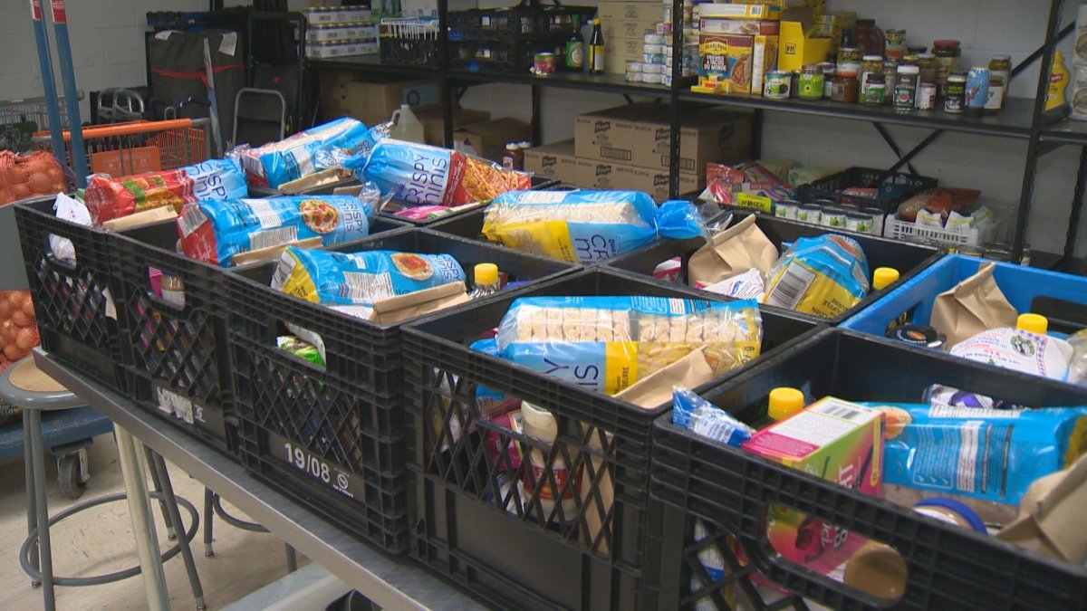 Food baskets can been seen at a Montreal food bank.