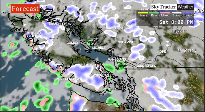 A SkyTracker weather futurecast for Saturday at 8 p.m.