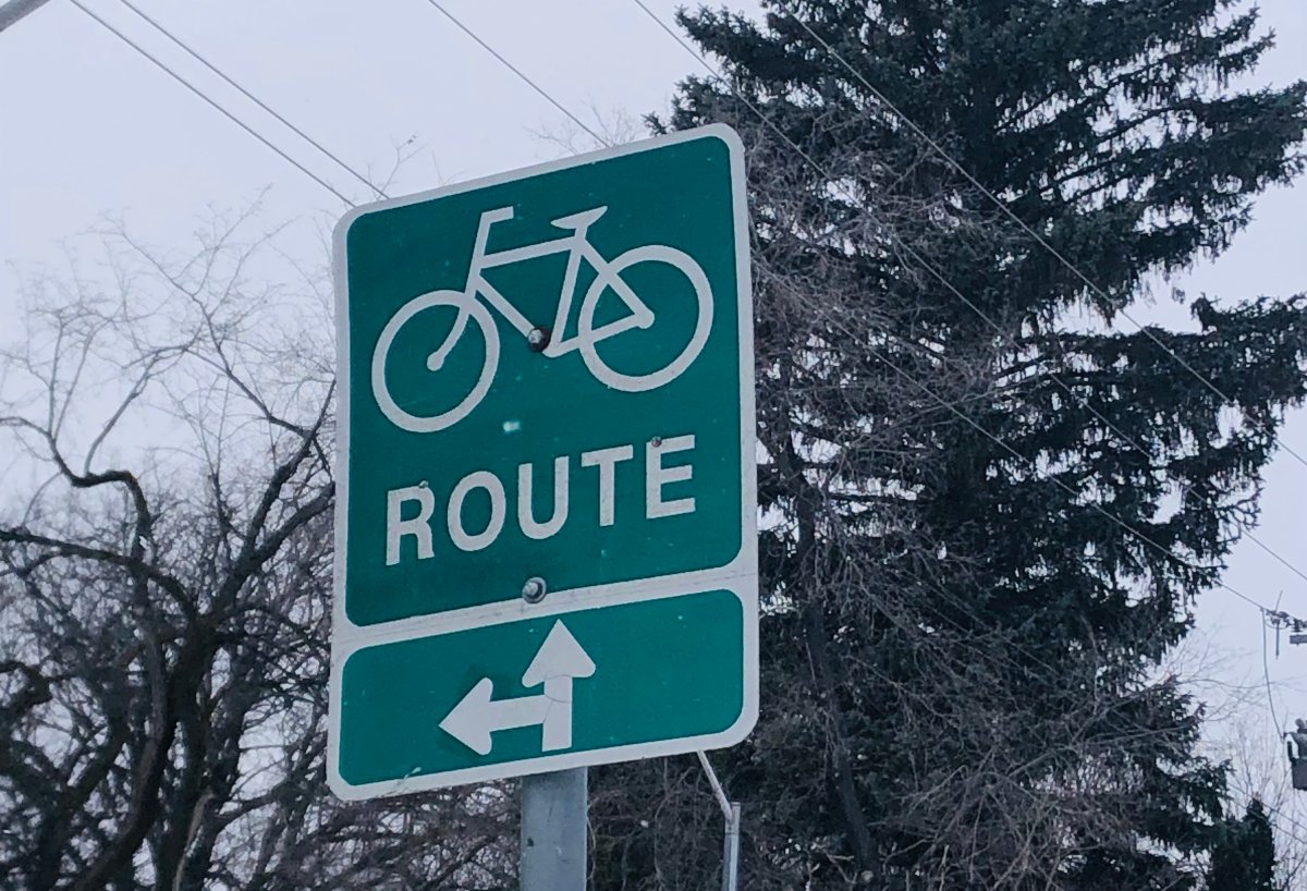 A Winnipeg bike route sign.