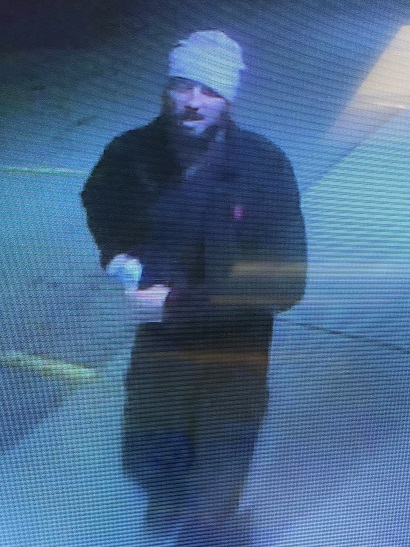 Keremeos RCMP are seeking information about a suspect believed to have kicked in a window at the police station.