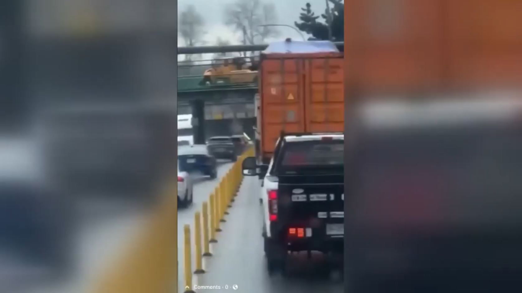 Caught on video: commercial vehicle hits overpass near George Massey Tunnel