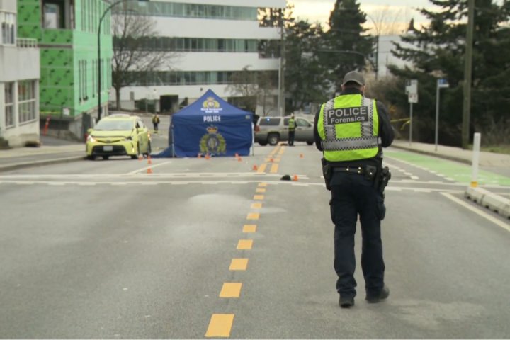 Pedestrian killed in Lower Lonsdale, taxi seen with significant damage