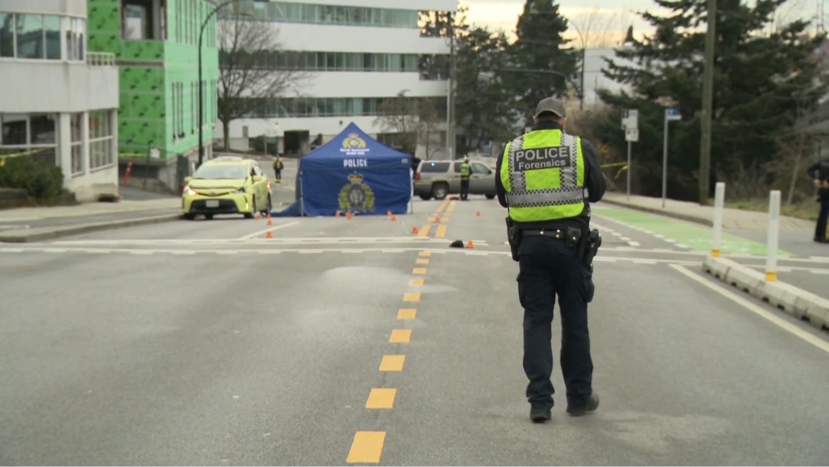 Pedestrian killed in Lower Lonsdale, taxi seen with significant damage