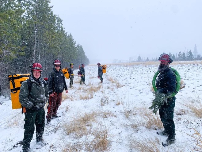 Wildland firefighters wrapping up their efforts for on the Yellowhead County wildfire that sparked after a pipeline burst on April 16, 2024.