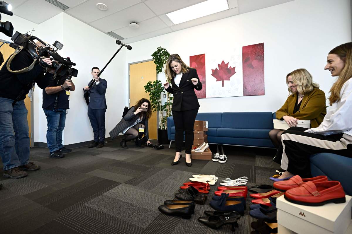 Deputy Prime Minister and Minister of Finance Chrystia Freeland takes a few steps in her new pair of shoes