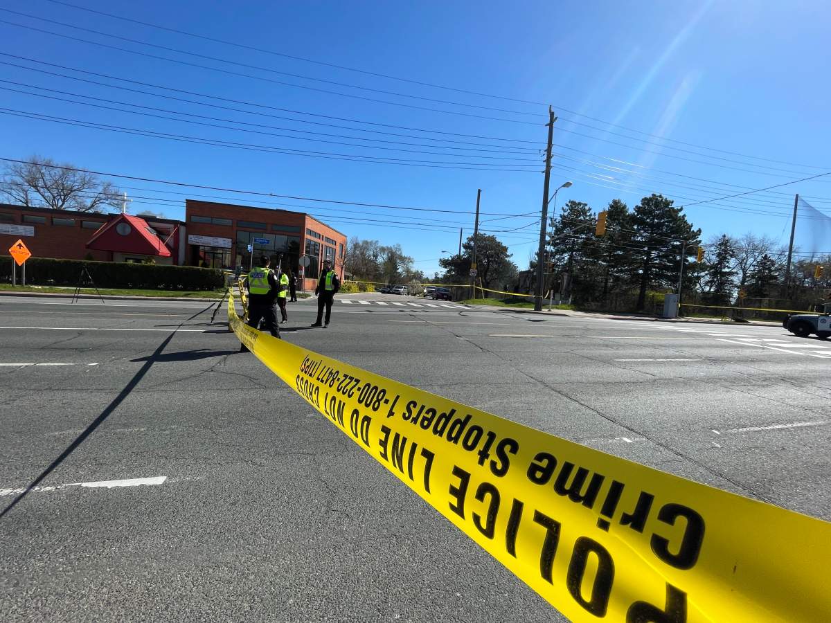 Police at the scene of a pedestrian-involved collision on April 26, 2024.