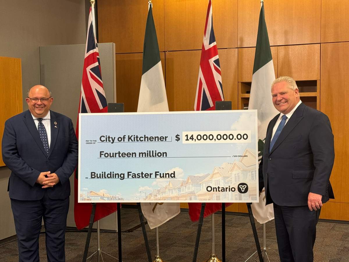 Kitchener Mayor Berry Vrbanovic and Ontario Premier Doug Ford.