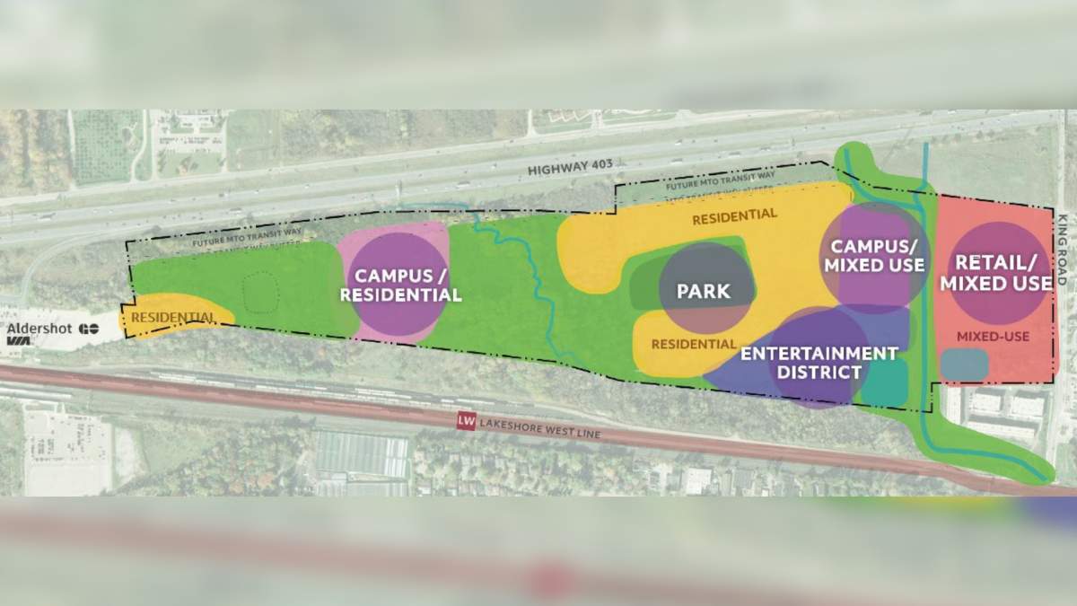 A rendering of a proposed hotel-arena complex project between King Road and Aldershot GO in Burlington, Ont.