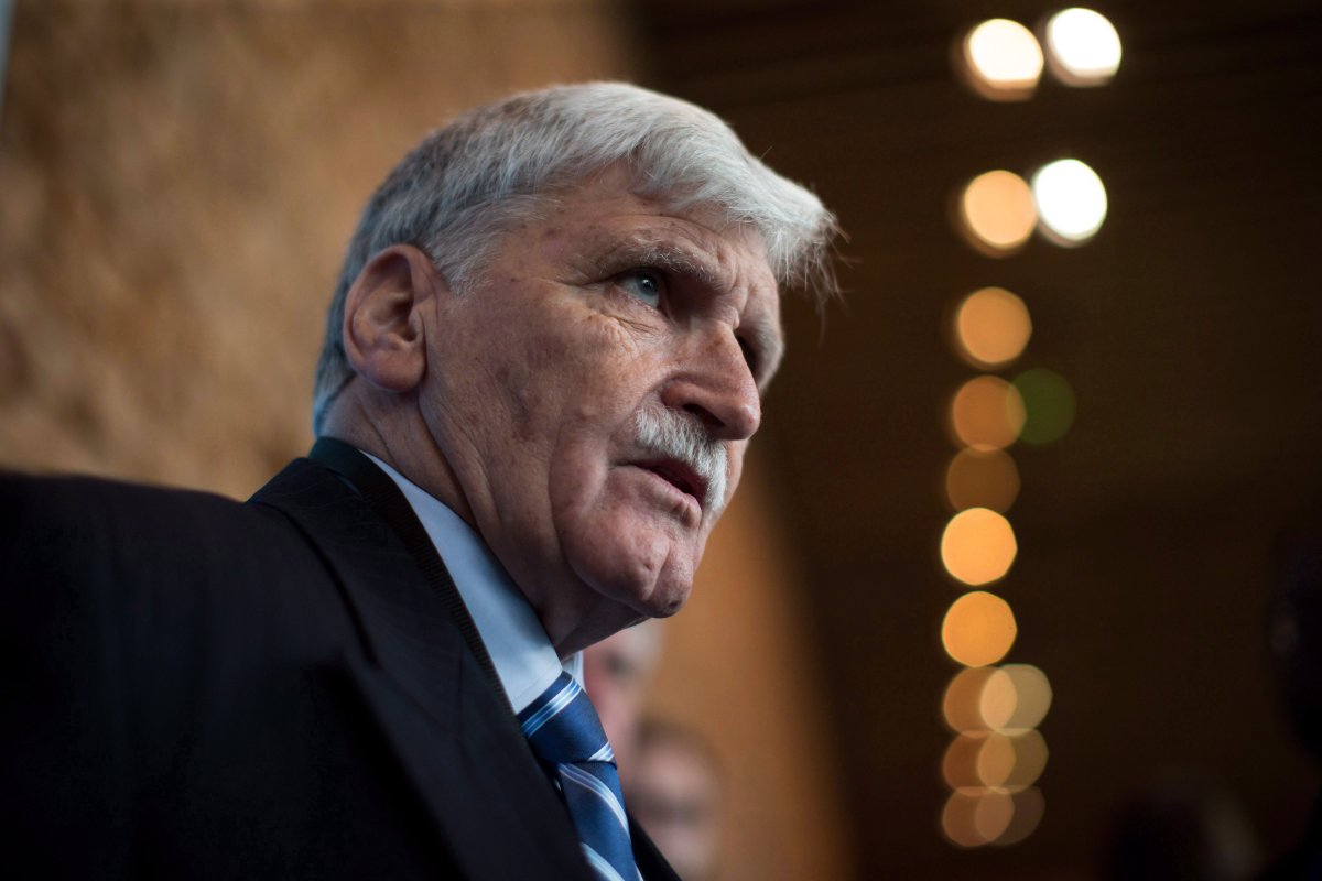 Retired lieutenant-general Romeo Dallaire speaks to reporters during the 2017 United Nations Peacekeeping Defence Ministerial conference in Vancouver, B.C., on Tuesday November 14, 2017. THE CANADIAN PRESS/Darryl Dyck.