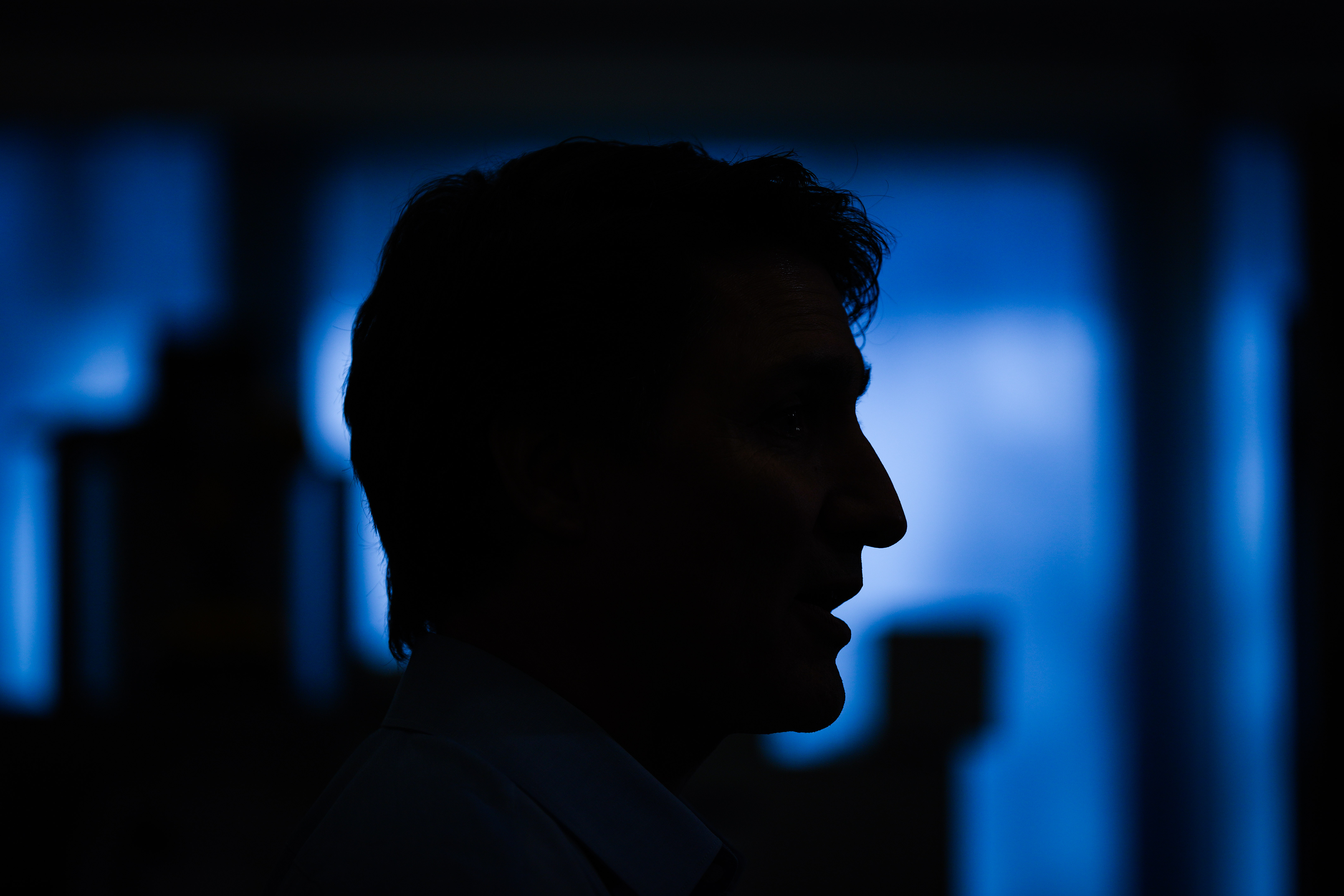 Prime Minister Justin Trudeau is silhouetted.