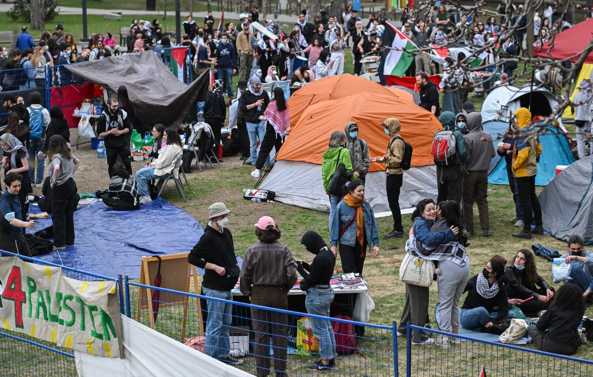 Pro-Palestinian demonstrators at an encampment at McGill University in Montreal, Saturday, April 27, 2024.