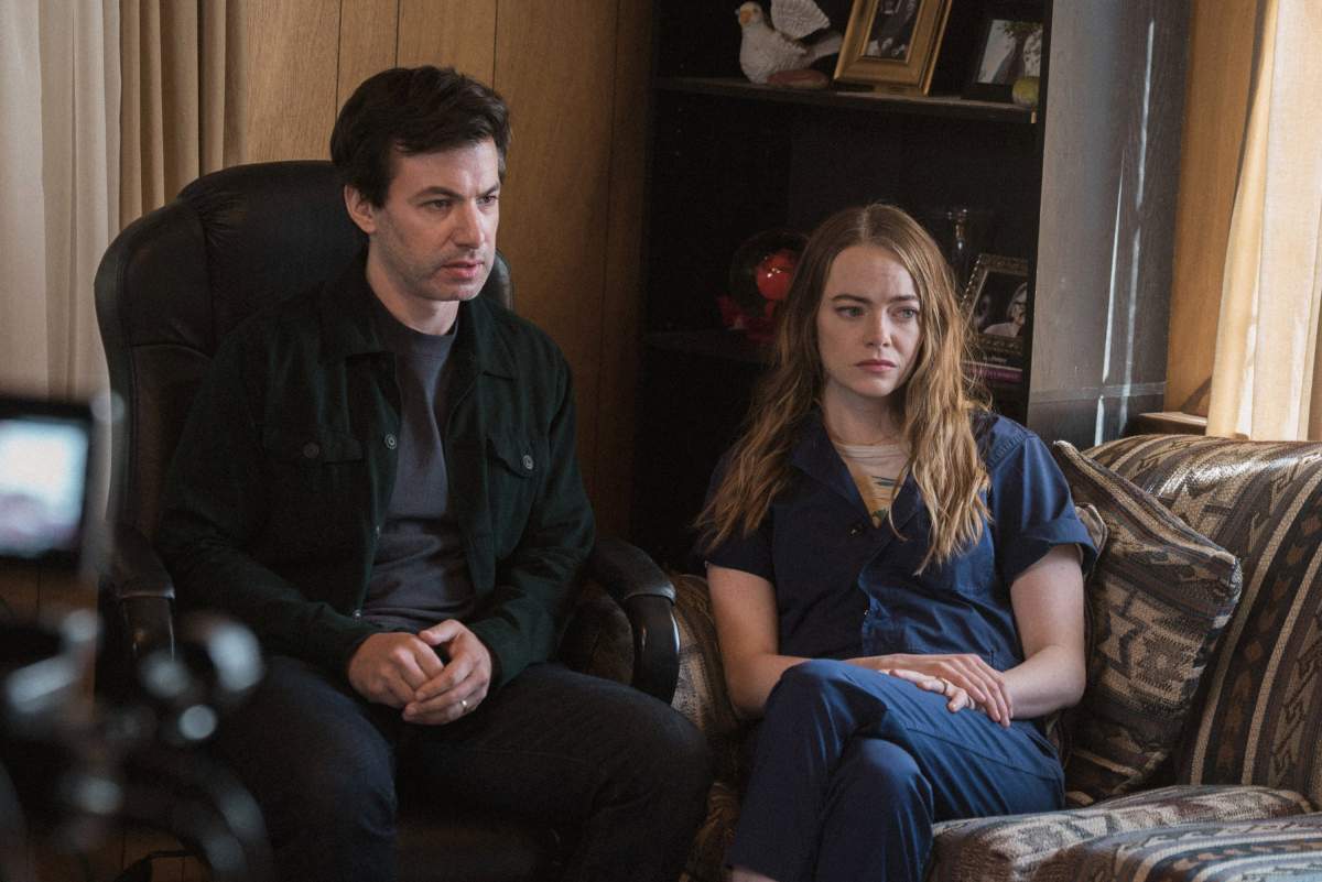 Nathan Fielder and Emma Stone in 'The Curse.' They are both scowling.