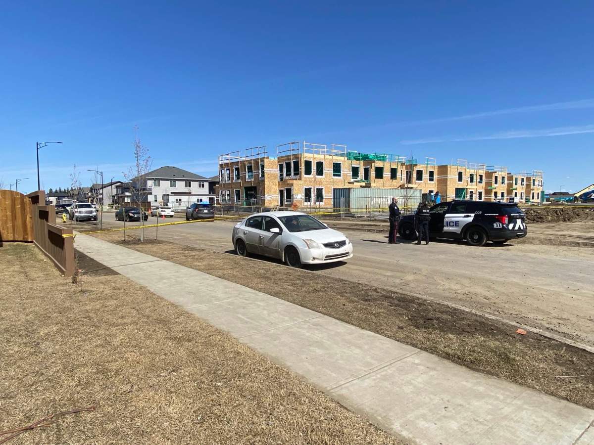 Homicide detectives are investigating a shooting in a residential area near Cavanagh Blvd SW and 30 Avenue SW in southwest Edmonton at noon on Monday, April 8, 2024.