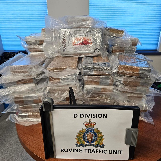 Manitoba RCMP display cocaine seized from a vehicle in the RM of Reynolds.