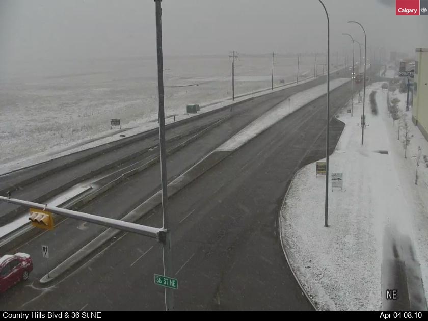 A look at Country Hills Boulevard and 36th Street Northeast in Calgary at 8:10 a.m. on April 4, 2024.