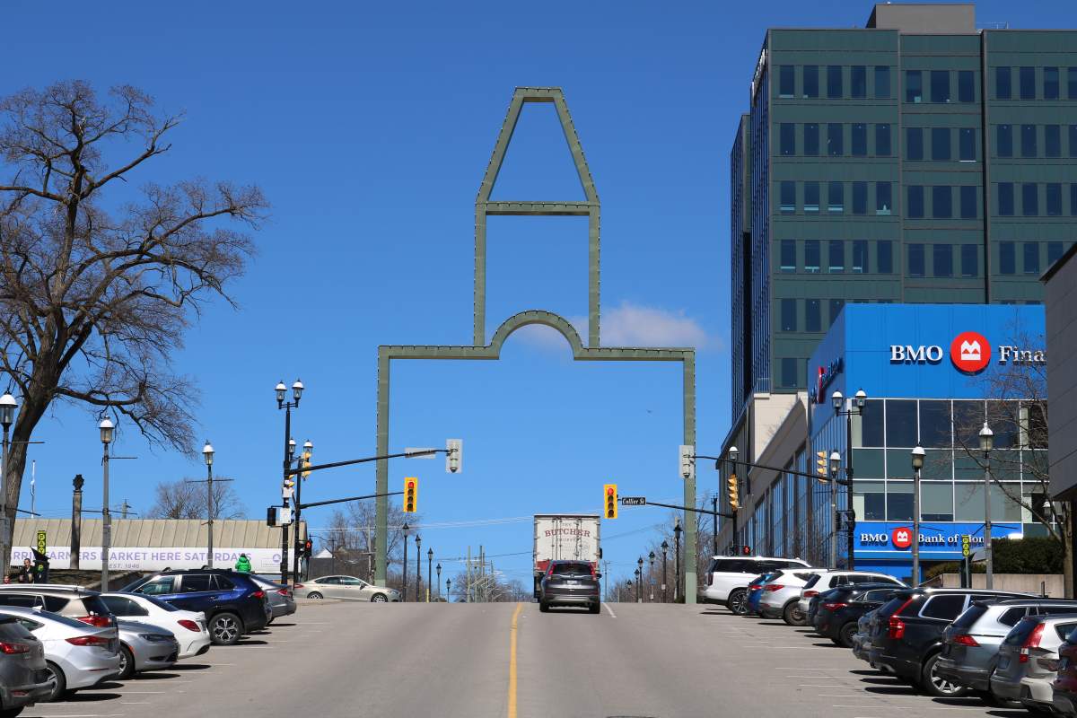 Downtown Barrie, Ont. street April 6, 2024.