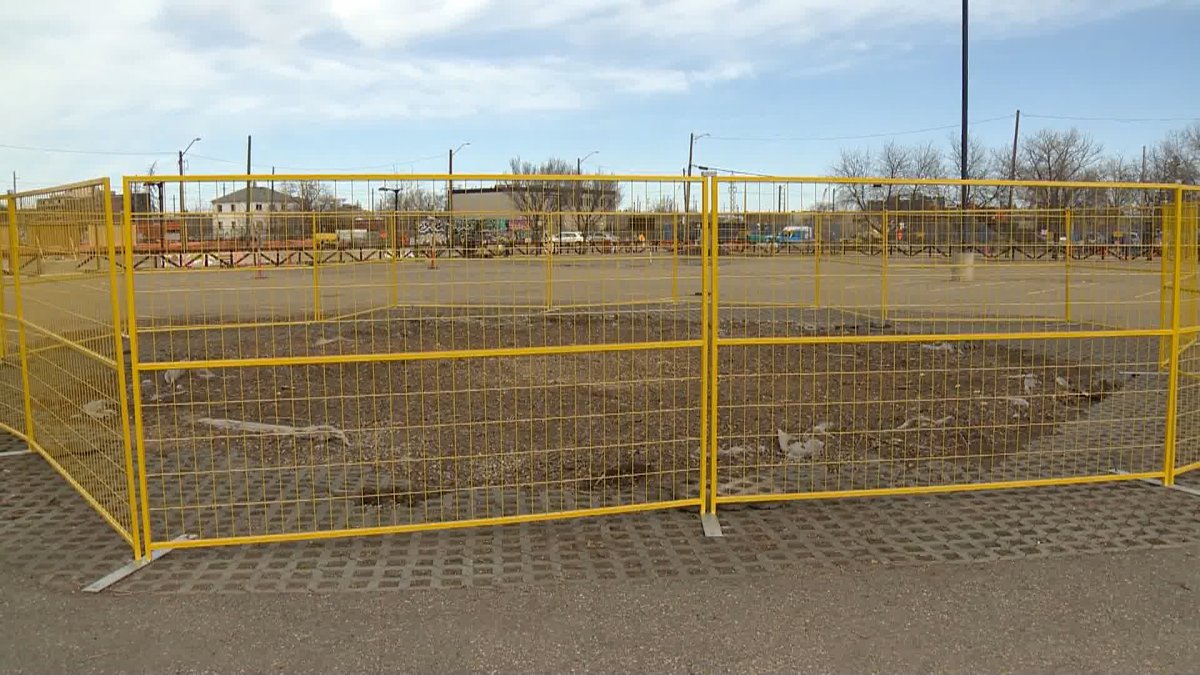 A fence surrounds the spot near the Stampede grounds where Calgary's much-beloved Stampede elm tree once stood.