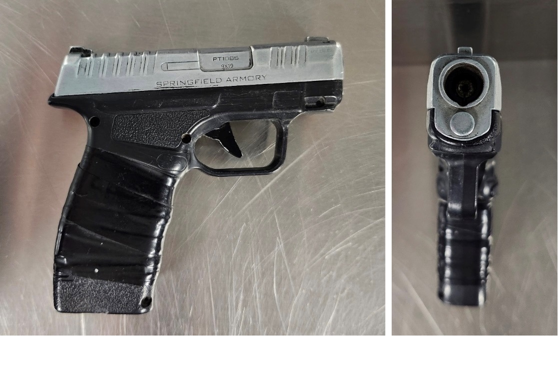 Officers responded in under five minutes on Thursday after a man was seen with what was believed to be a real firearm. A black and silver gun was seized among other items.