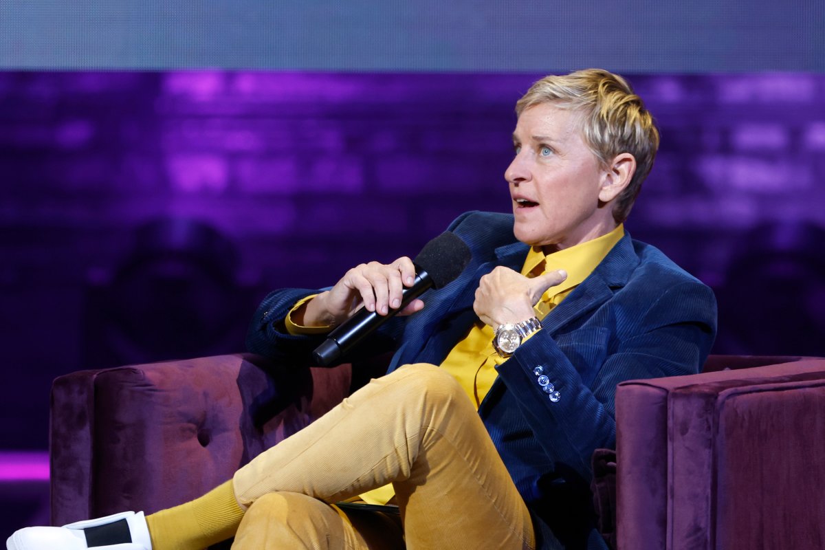 Ellen DeGeneres speaks onstage during the 'Michelle Obama: The Light We Carry Tour' at Warner Theatre on November 15, 2022 in Washington, DC.
