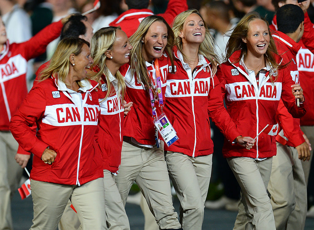 Members of the Canada team parade into the stadium during the Opening Ceremony of the London 2012 Olympic Games at the Olympic Stadium on July 27, 2012 in London, England.