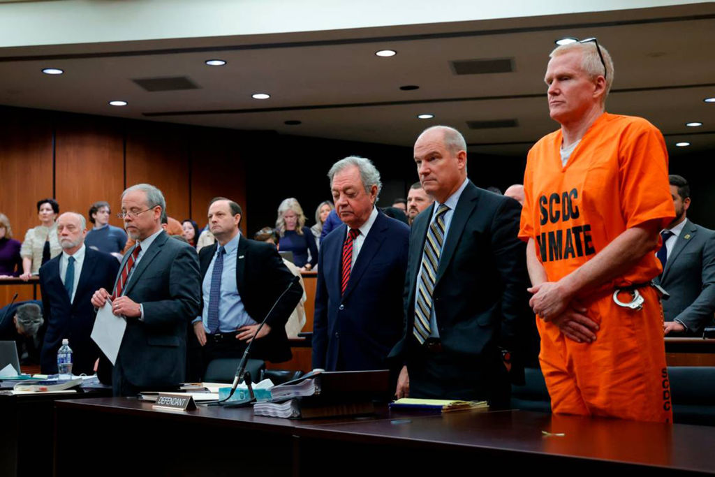 Alex Murdaugh stands with his defense team during an evidentiary hearing at the Richland County Courthouse in South Carolina on Jan.16, 2024. Murdaugh was convicted of murdering his wife and son in 2023 after a six-week trial.