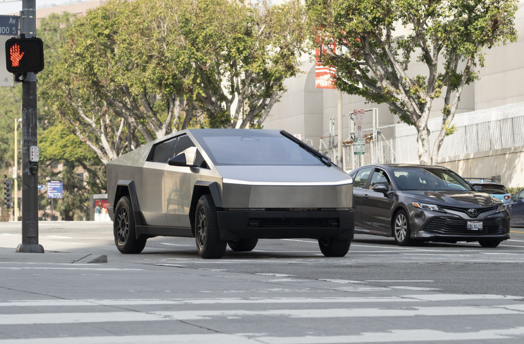 A Tesla Cybertruck during a test drive in Los Angeles, Calif.