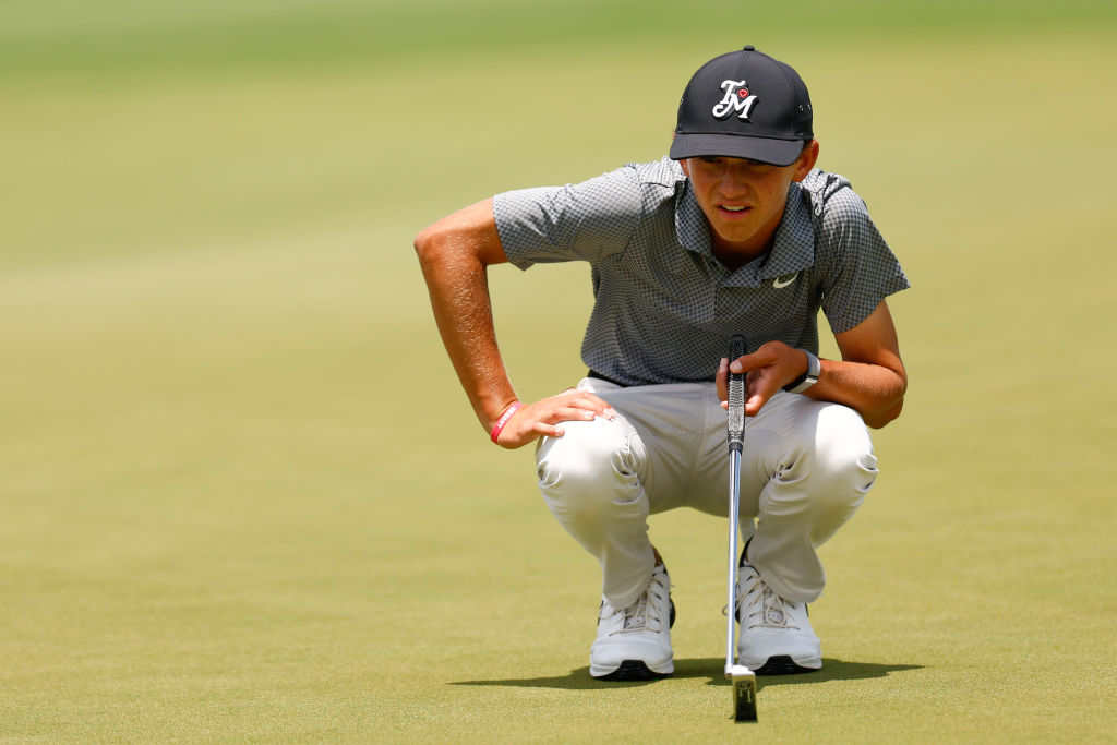 Miles Russell of the United States looks on from the 17th green during the final round of the LECOM Suncoast Classic at Lakewood National Golf Club Commander on April 21, 2024 in Lakewood Ranch, Florida.
