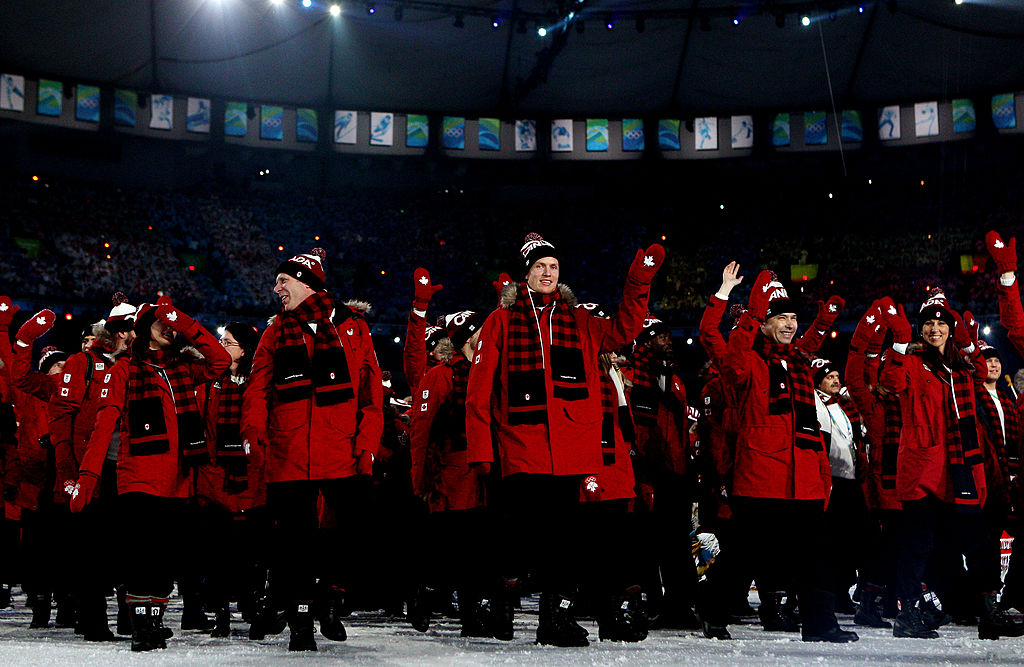 The Canadian team enter the stadium during the Opening Ceremony of the 2010 Vancouver Winter Olympics at BC Place on February 12, 2010 in Vancouver, Canada.